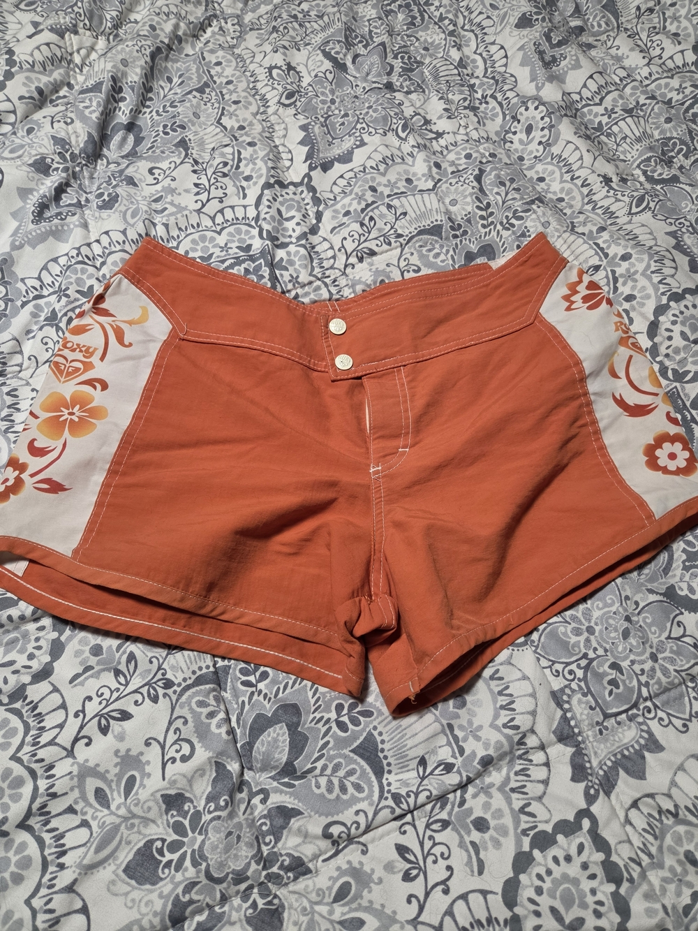 Roxy Coral Orange Floral Side-Panel Athletic Shorts